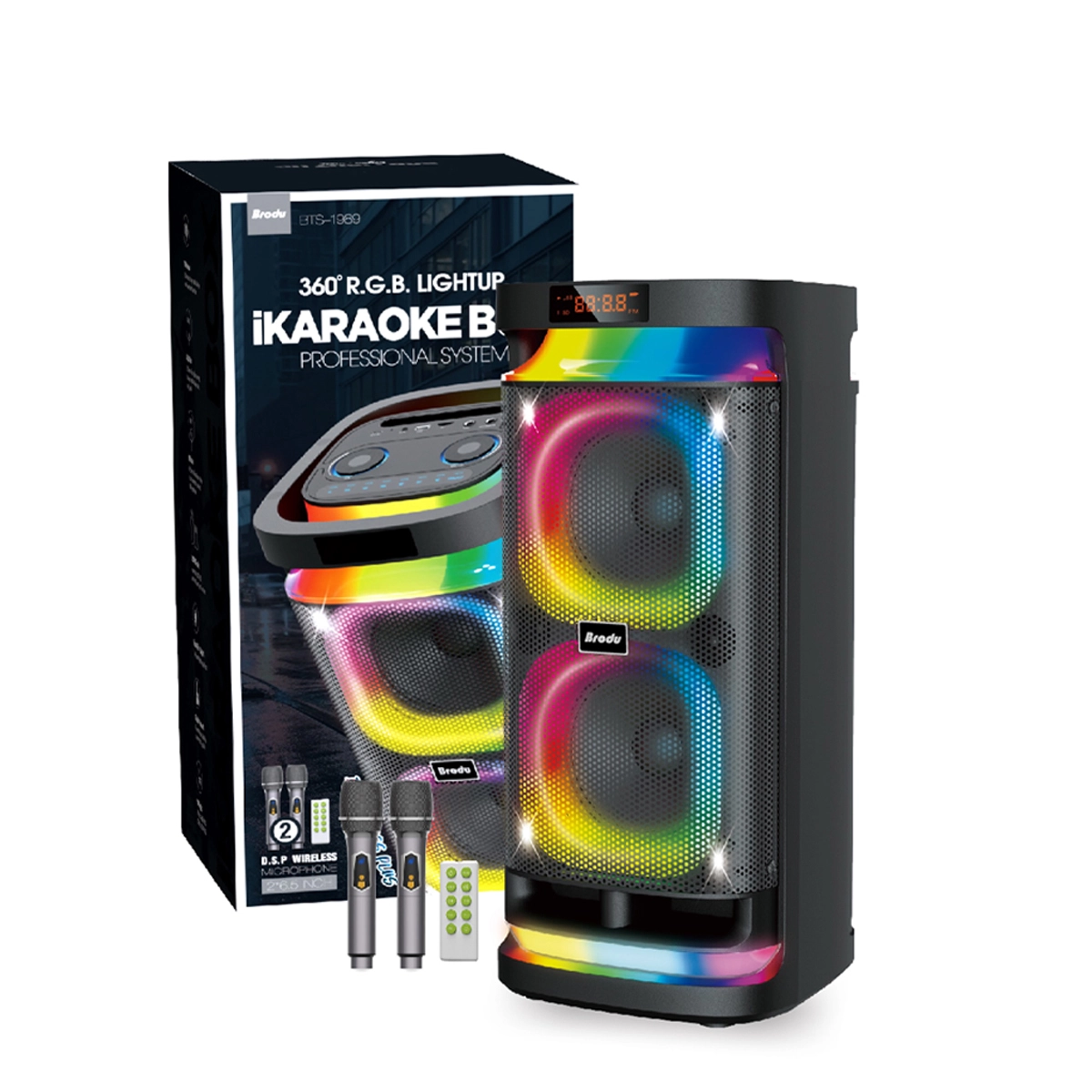 BTS-1989 30W Bluetooth Hoparlör RGB LED Işıklı Çift Mikrofonlu Taşınabilir Ses Sistemi TWS USB TF
