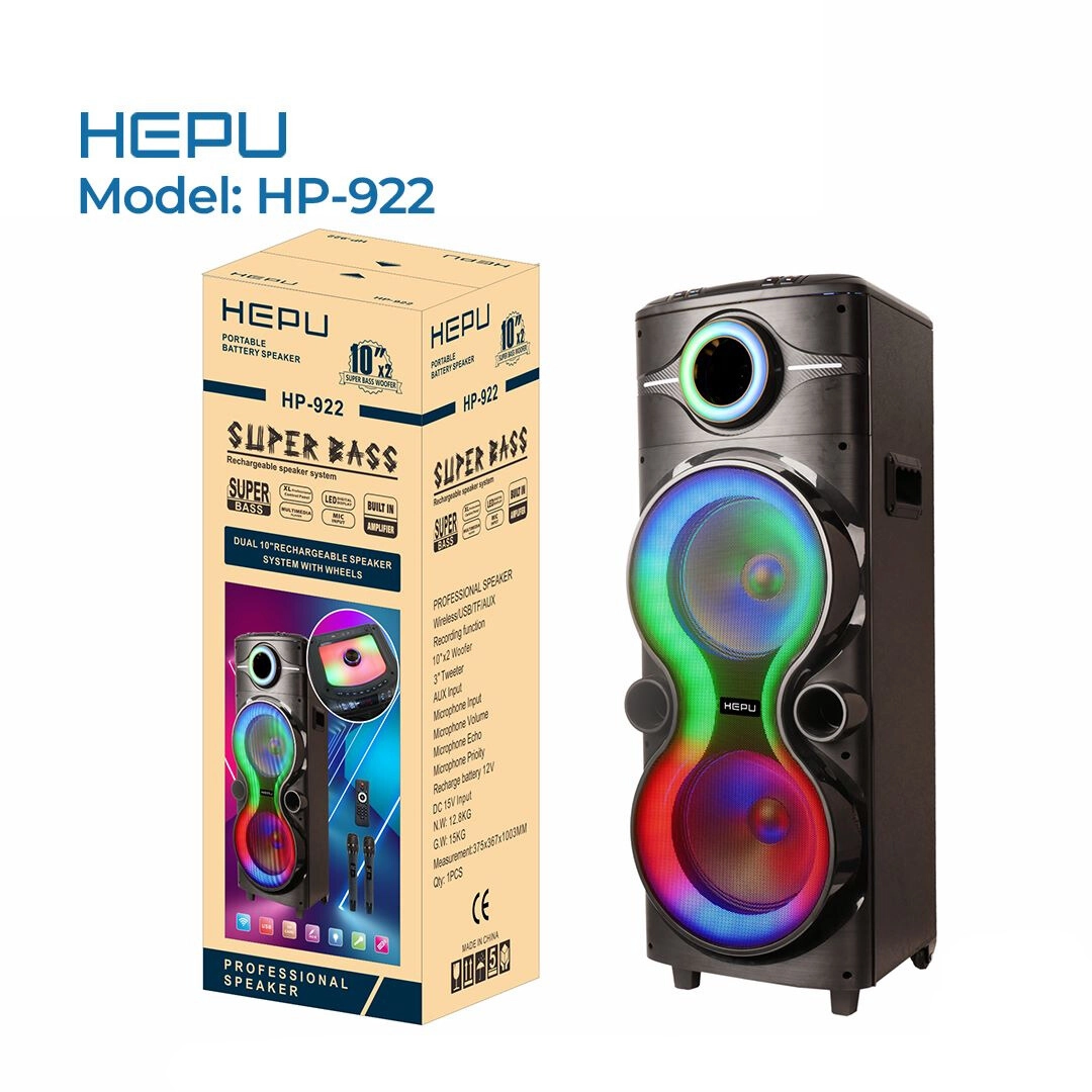 HEPU HP-922 Bluetooth Hoparlör | 10” Çift Woofer Bass