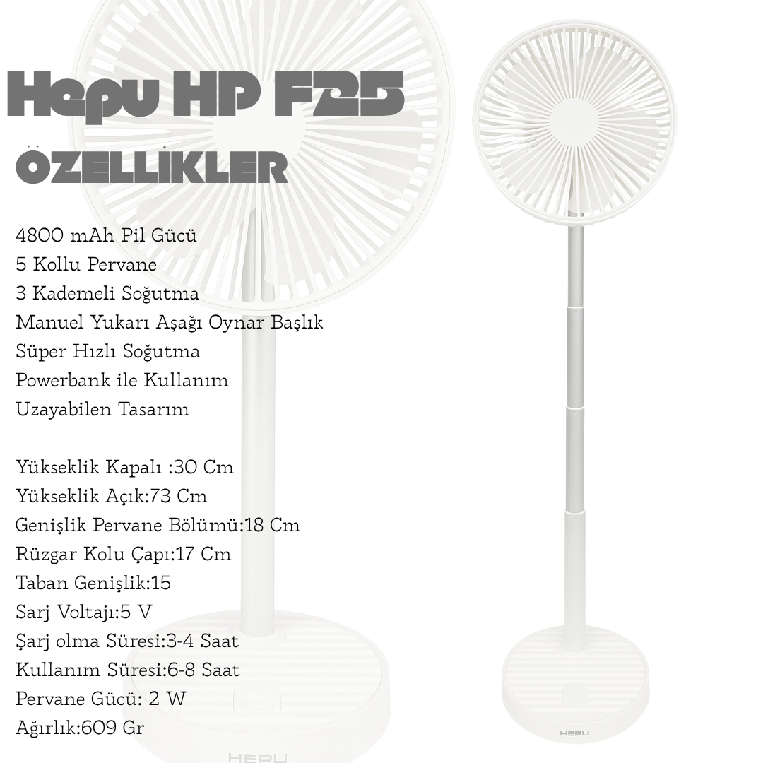 HEPU HP F25 Şarjlı Taşınabilir Masa Üstü Vantilatör 4800 mAh 5 Kollu Süper Soğutma 3 Kademeli