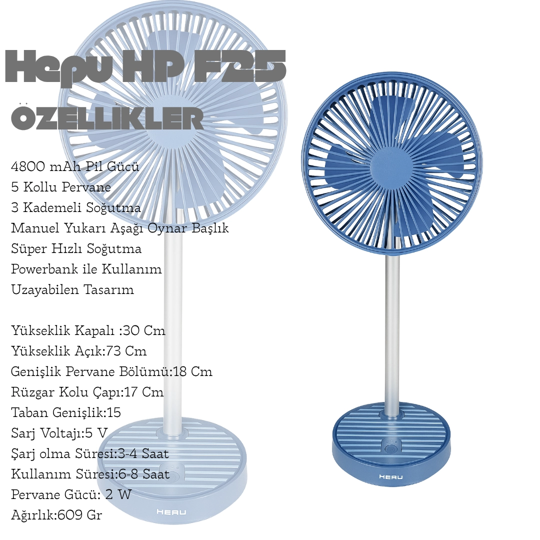 HEPU HP F25 Şarjlı Taşınabilir Masa Üstü Vantilatör 4800 mAh 5 Kollu Süper Soğutma 3 Kademeli