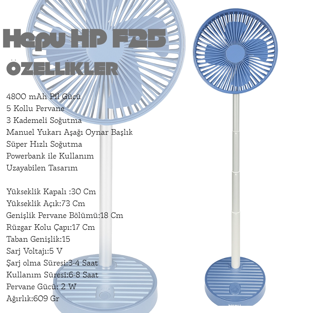 HEPU HP F25 Şarjlı Taşınabilir Masa Üstü Vantilatör 4800 mAh 5 Kollu Süper Soğutma 3 Kademeli