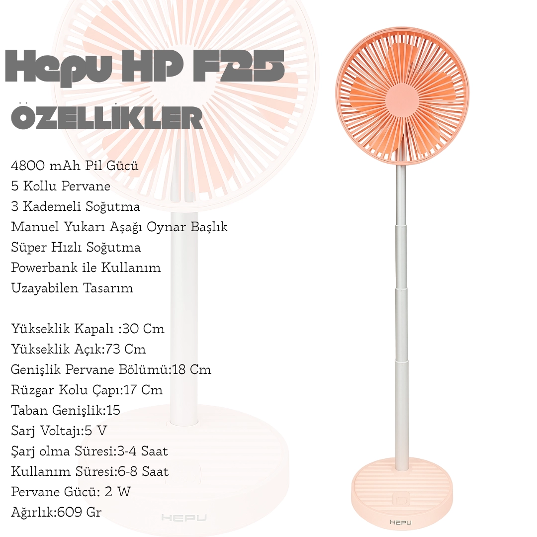 HEPU HP F25 Şarjlı Taşınabilir Masa Üstü Vantilatör 4800 mAh 5 Kollu Süper Soğutma 3 Kademeli