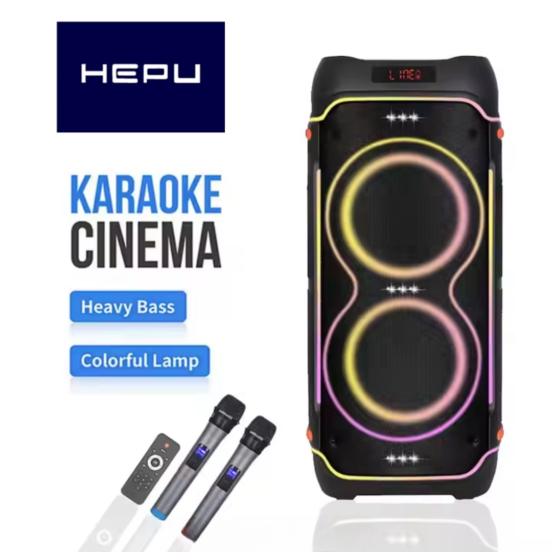 Hepu HP 102 Taşınabilir Şarjlı Bluetooth Hoparlör 2*10 inc Subwoofer Ultra Bass Muhteşem Ses Detayları Rgb Efektif Aydınlatma Usb Aux Tf 