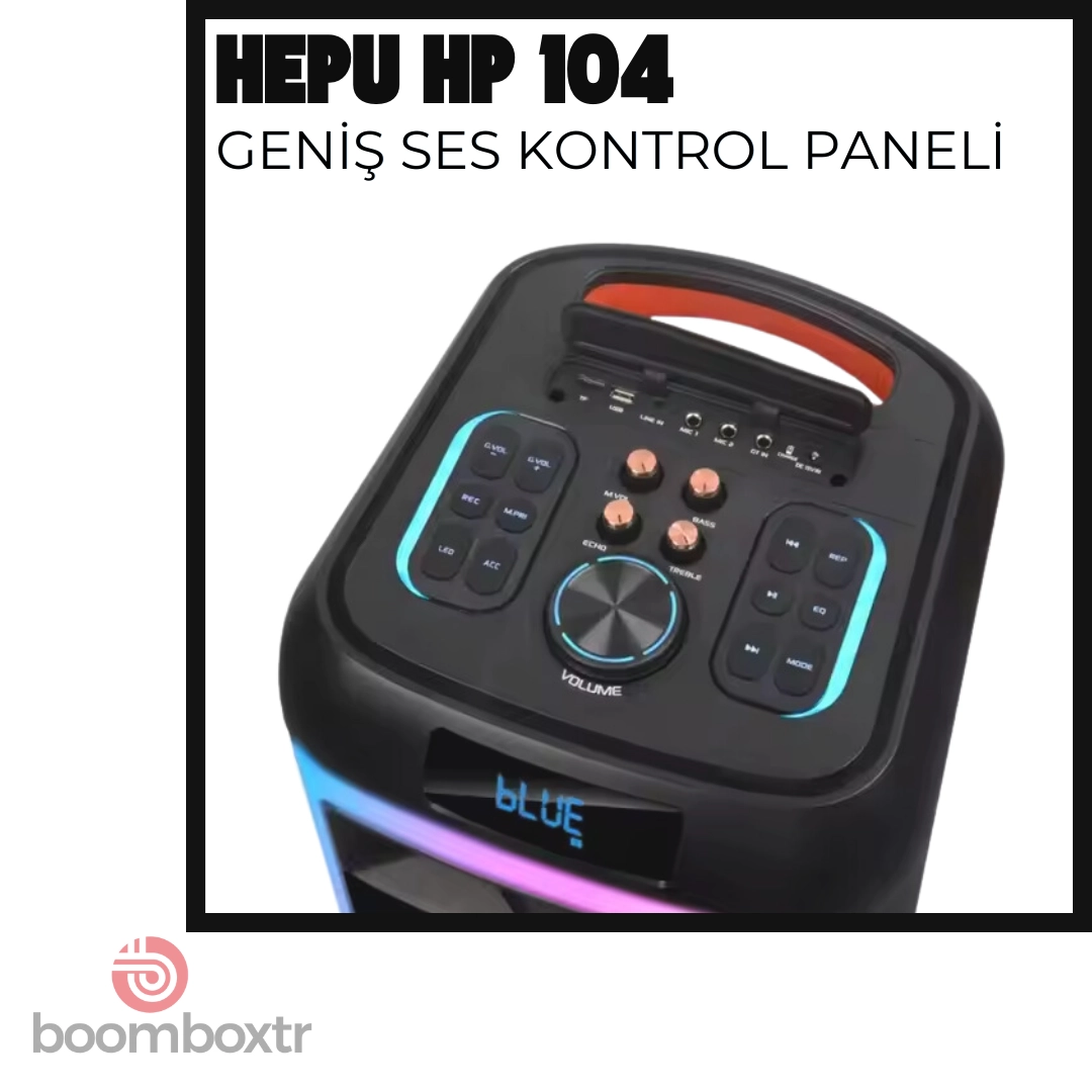 Hepu HP 104 Taşınabilir Bluetooth Hoparlör 80 w Rms 2*10 inc Subwoofer Ultra Bass 