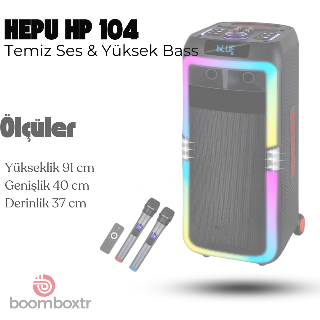 Hepu HP 104 Taşınabilir Bluetooth Hoparlör 80 w Rms 2*10 inc Subwoofer Ultra Bass 