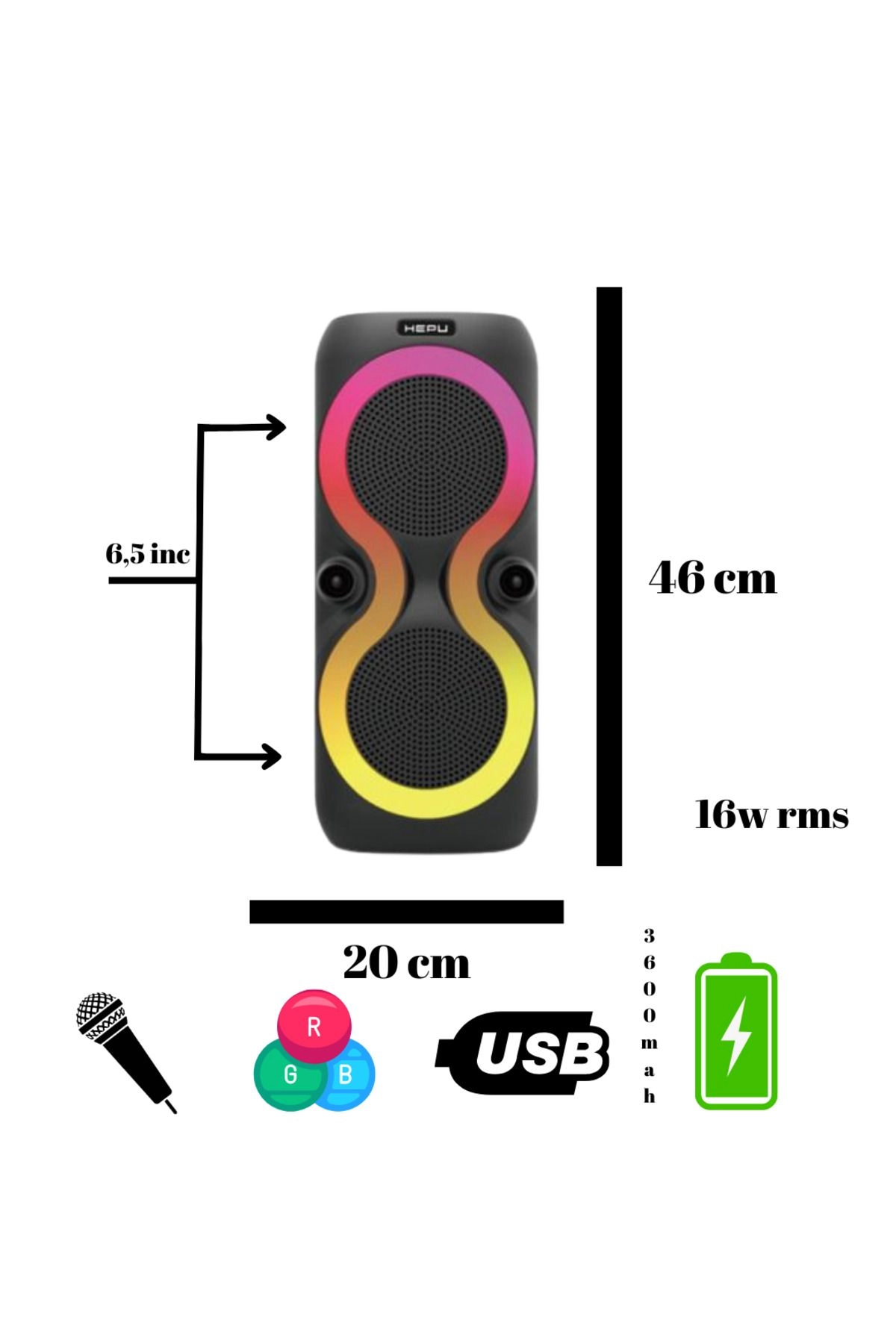 HP 110 Taşınabilir Bluetooth Hoparlör  Rgb 15 W rms Karaoke Mikrofon