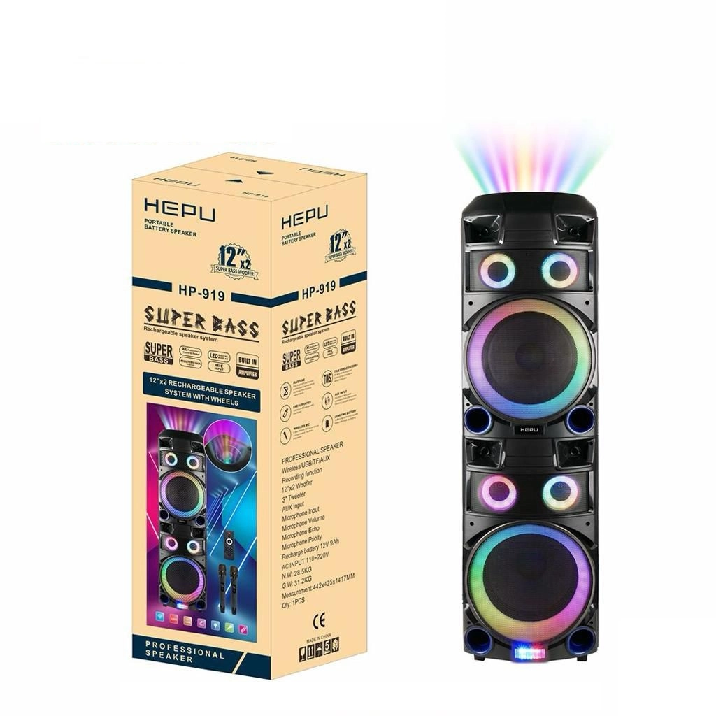Hp 919 Taşınabilir Amfi Kule Tipi Bluetooth Parti Hoparlörü 100 W Rms 2*12 inc Subwoofer