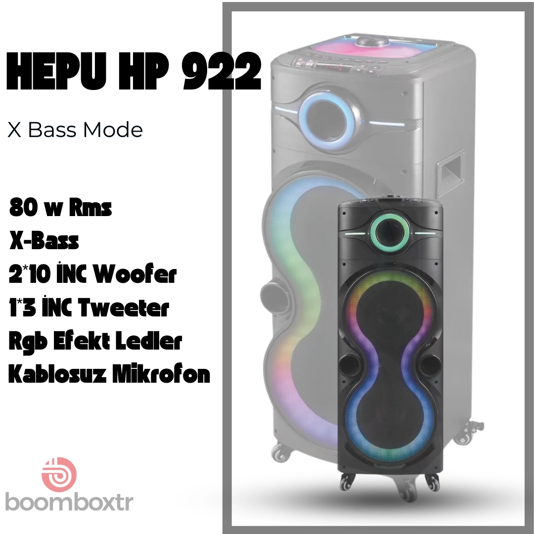 HEPU HP-922 Bluetooth Hoparlör | 10” Çift Woofer Bass