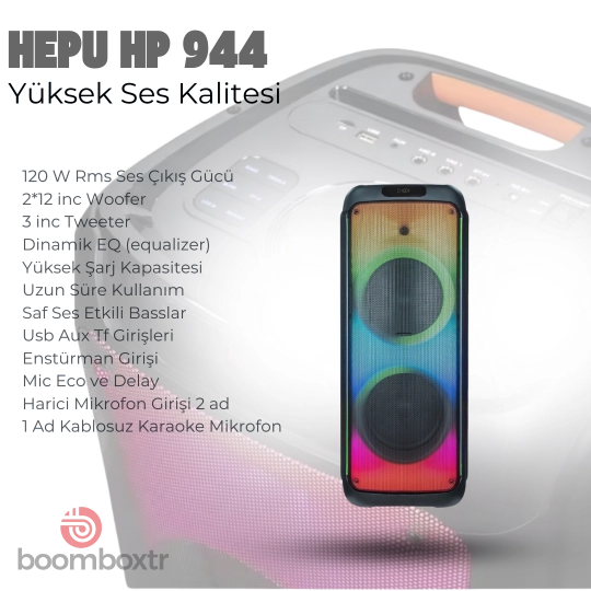 Hepu HP 944 Bluetooth Parti Hoparlörü 2*12 inc Ultra Bass