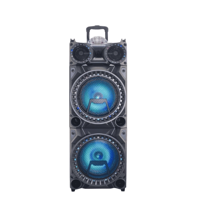 HEPU HP-973 Bluetooth Süper Bass Parti Hoparlör – 2x10” Woofer, RGB Işık, Kablosuz Mikrofon, Şarjlı