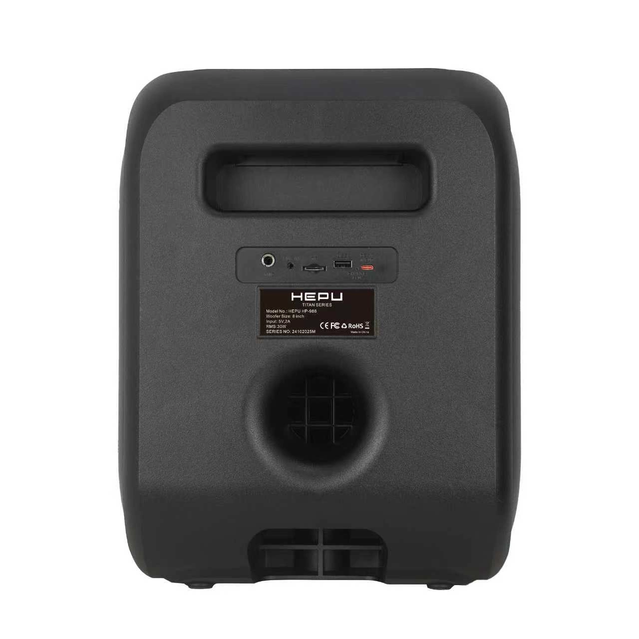 HEPU HP-988 Taşınabilir Bluetooth Hoparlör 8” | 30W RMS | Kablosuz Mikrofon | TWS | RGB Işıklı