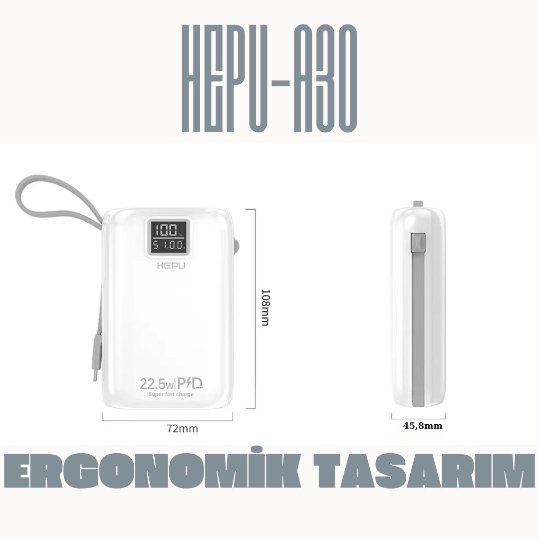 Hepu HP A-03 30.000 mAh Power Bank 22.5W PD Hızlı Şarj 1 To 6