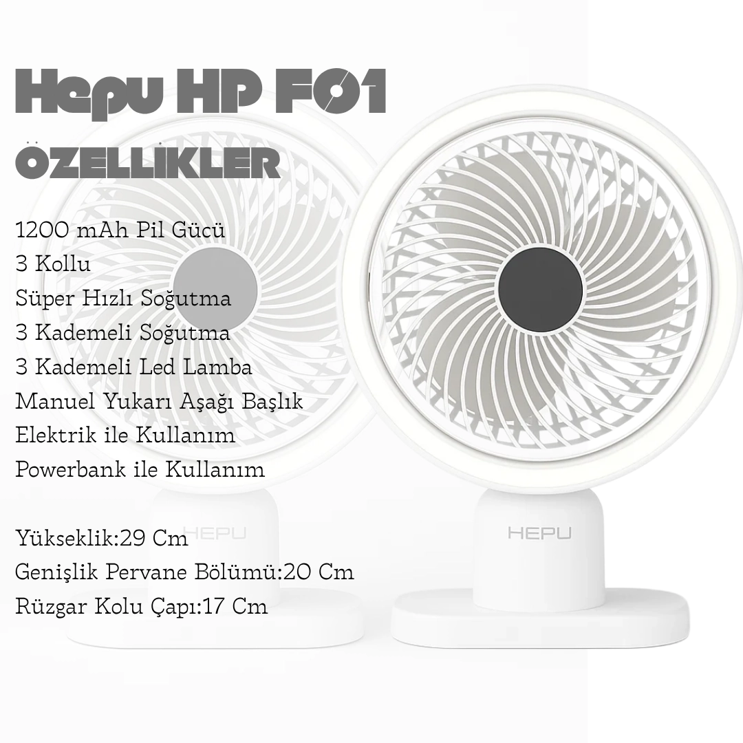 Hepu HP F01 Şarjlı Masaüstü Vantilatör | 1200 mAh