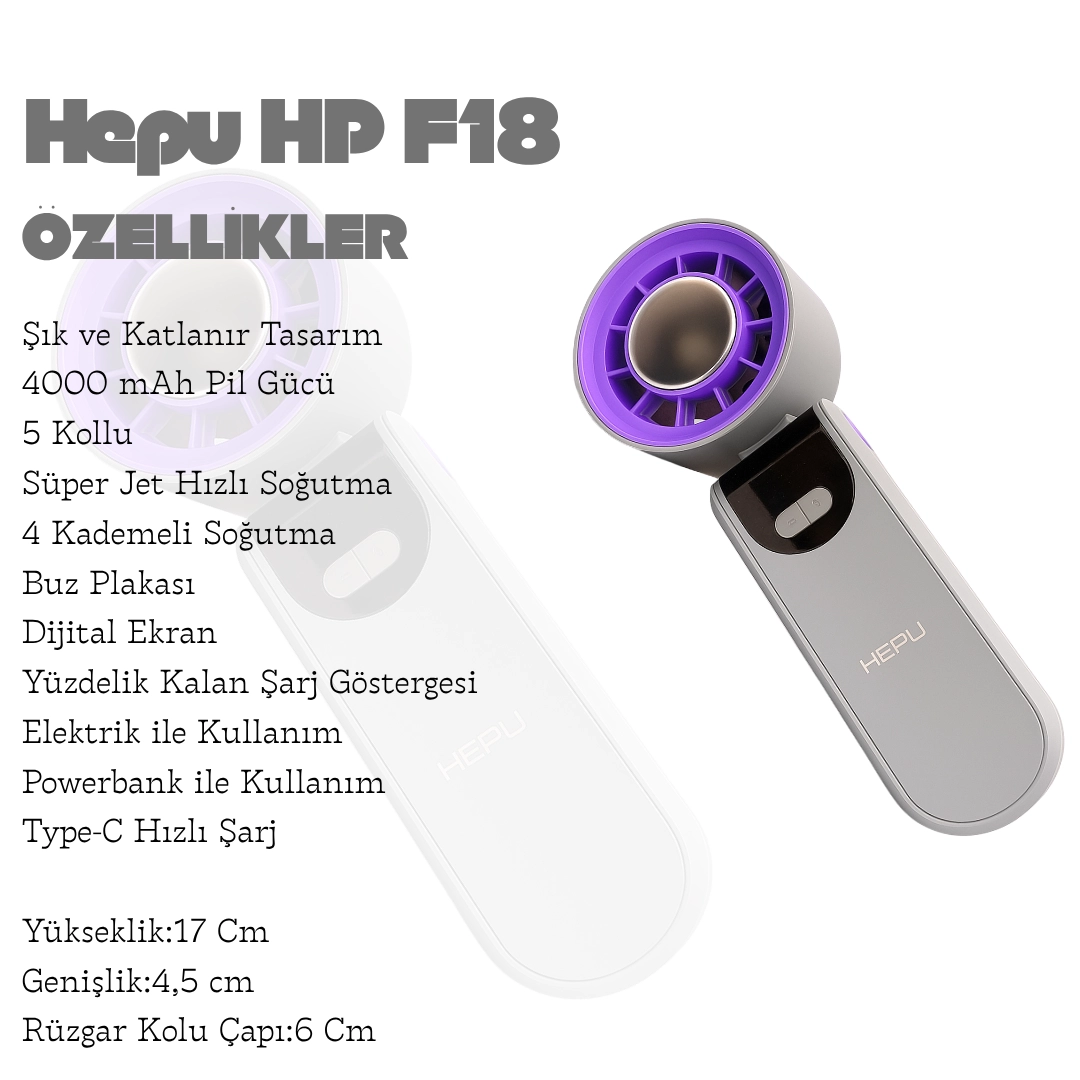 Hepu HP F18 Katlanır El Tipi Şarjlı Fan | 4000 mAh