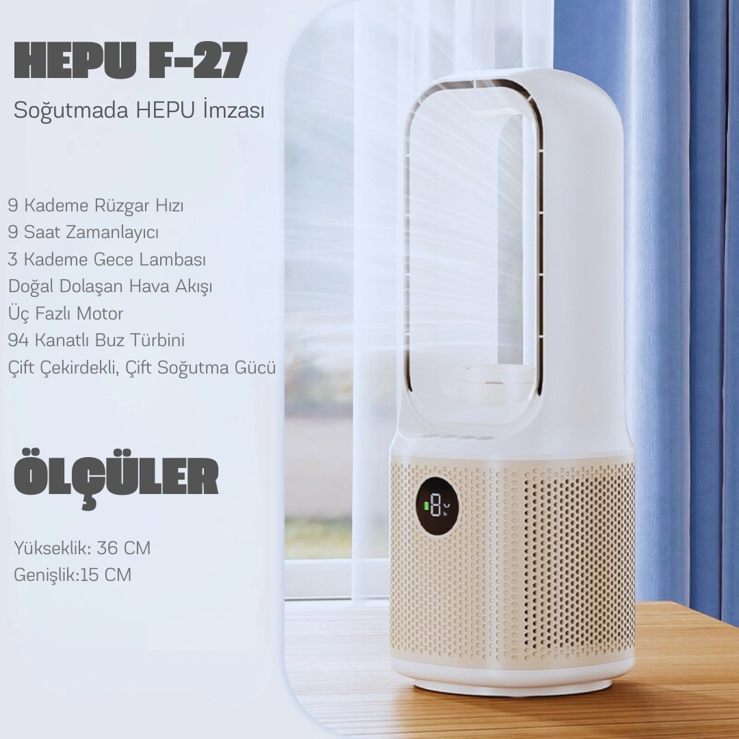 HEPU HP F27 Şarjlı Taşınabilir Masa Üstü Hızlı Soğutma Buharlı Vantilatör