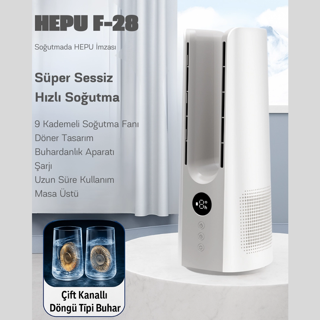 HEPU F-28 Masaüstü Soğutucu Fan | Sessiz & Hızlı Soğutma | 400 ml Su Tankı
