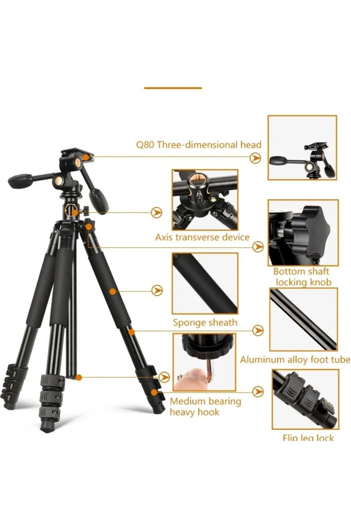 T06 Profesyonel Tripod 190 cm Yatay Kullanım Fonksiyonlu Panoromik 360 Derece Dönebilir Monopod