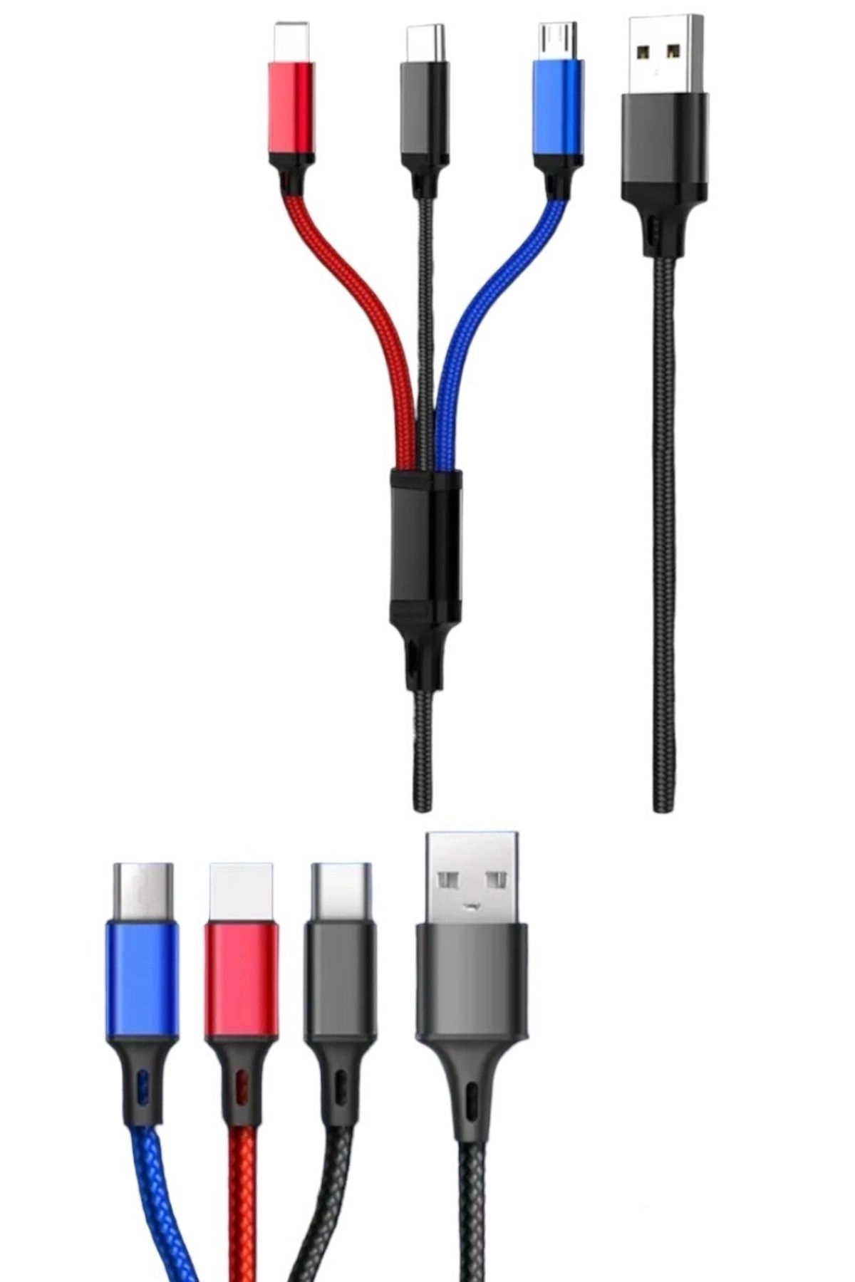 4in1 3in1 3A USB tip C mikro kablo iPhone 14 13 12 11 3 in 1 2 in 1 şarj kablosu
