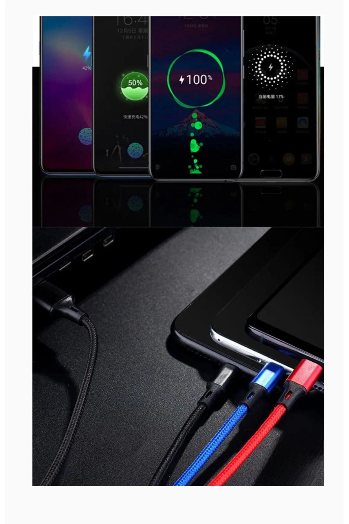 4in1 3in1 3A USB tip C mikro kablo iPhone 14 13 12 11 3 in 1 2 in 1 şarj kablosu
