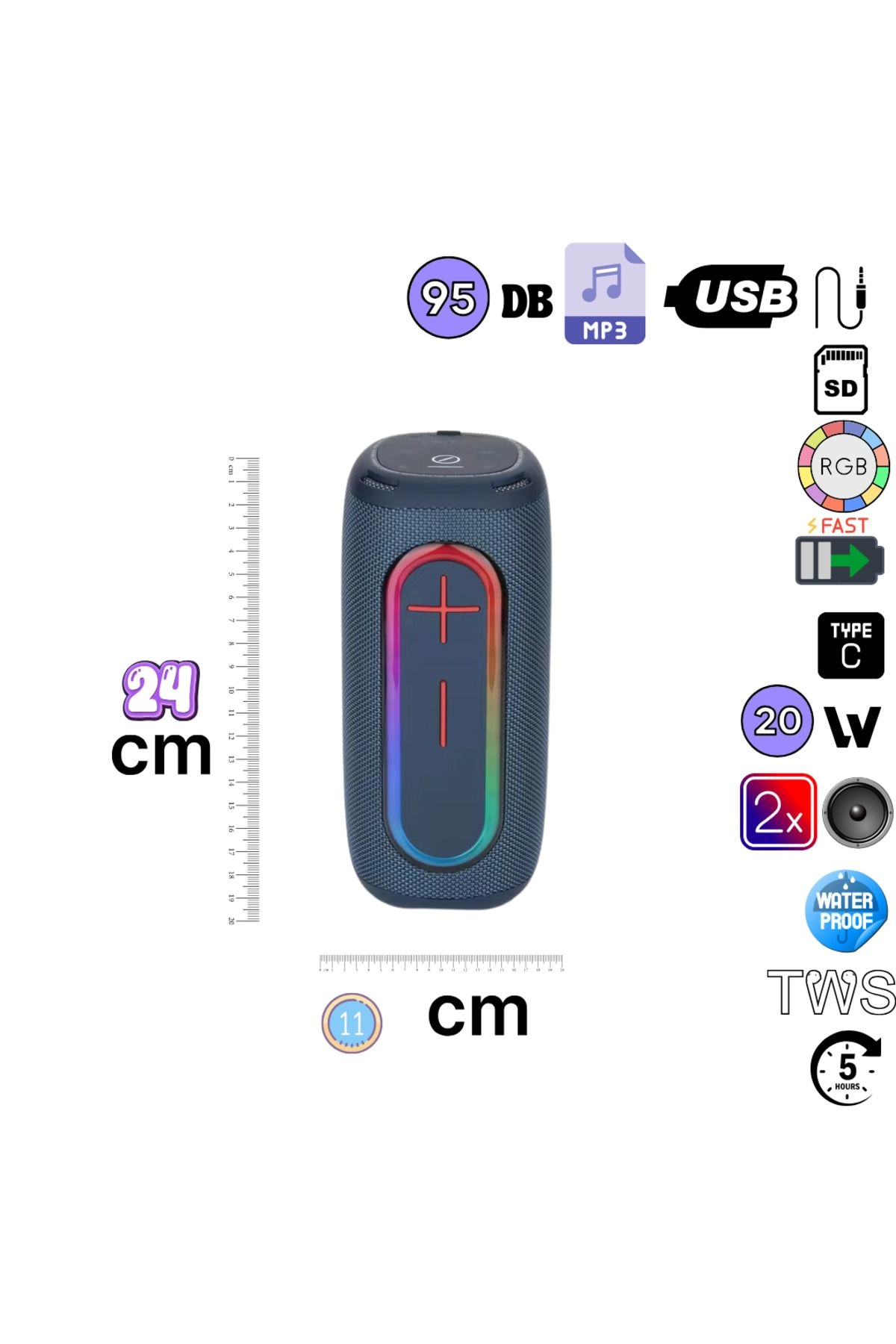 HP-S01 Taşınabilir Şarjlı Bluetooth Hoparlör  3000 Mah Rgb Aux.usb.tf 20w Rms TWS Type-c Şarj