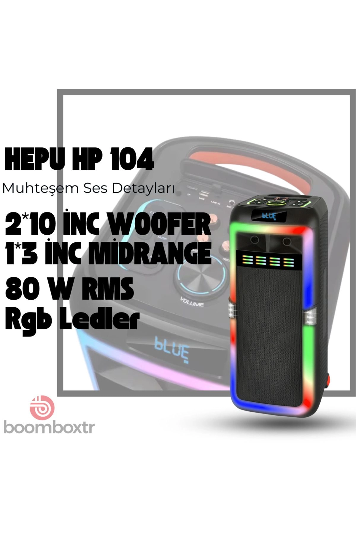 HP 104 Taşınabilir Bluetooth Hoparlör 80 w Rms 2*10 inc Subwoofer Ultra Bass