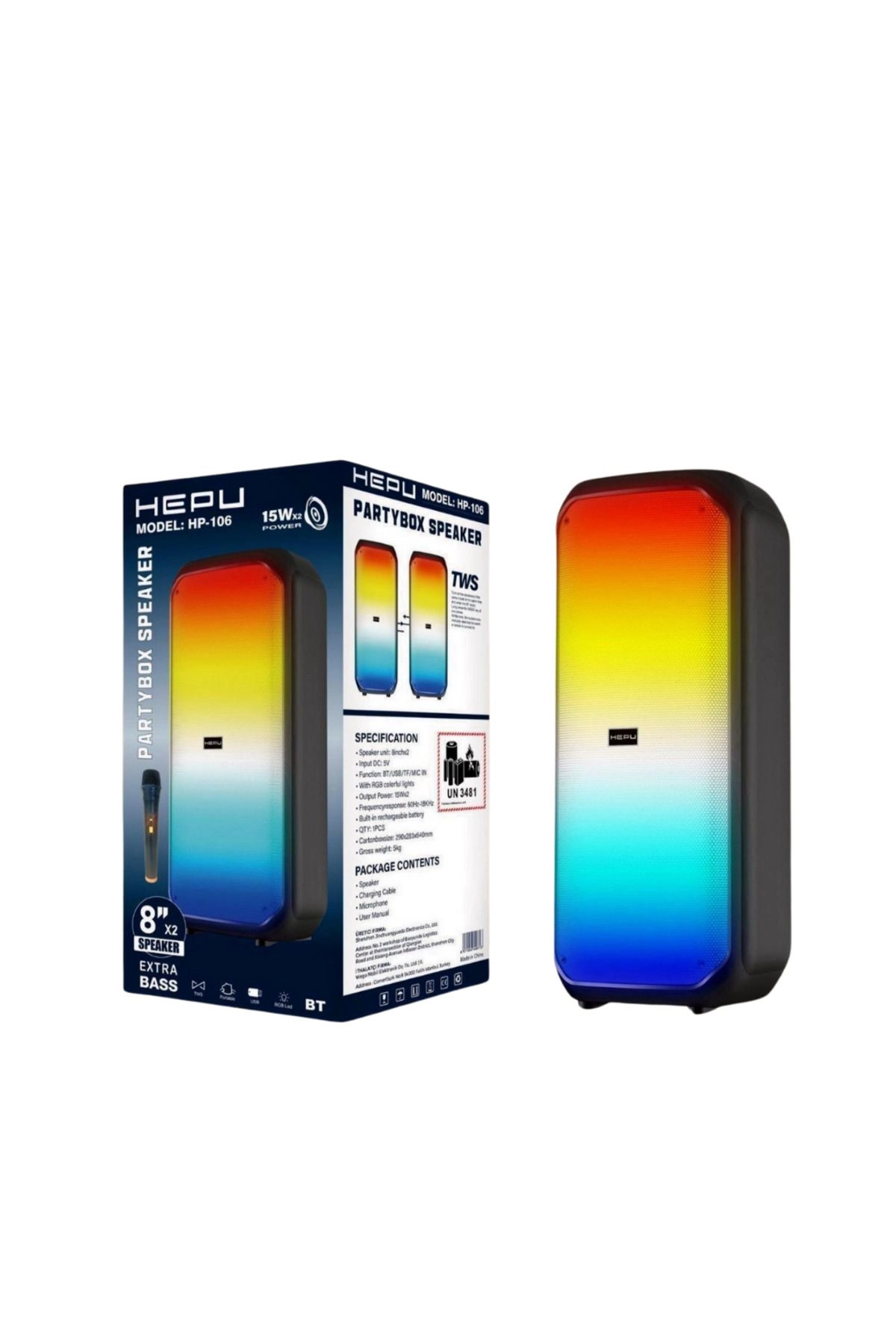 HP 106 Bluetooth Hoparlör 2*8 inc 30 w Rms Rgb Efektif Kablosuz Karaoke Mikrofon TWS