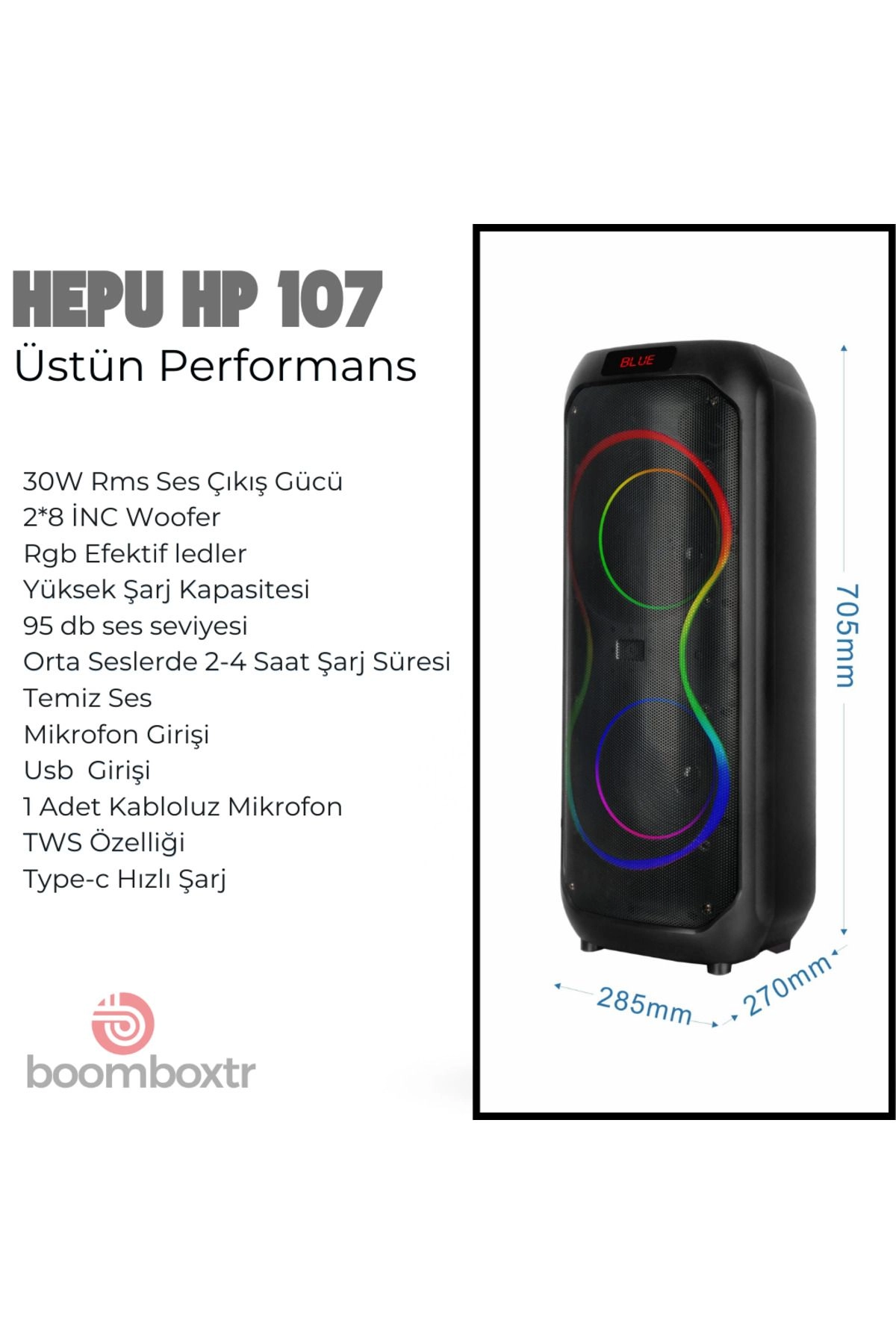 HEPU HP-107 Bluetooth Hoparlör | 30W RMS | 2x8” Woofer