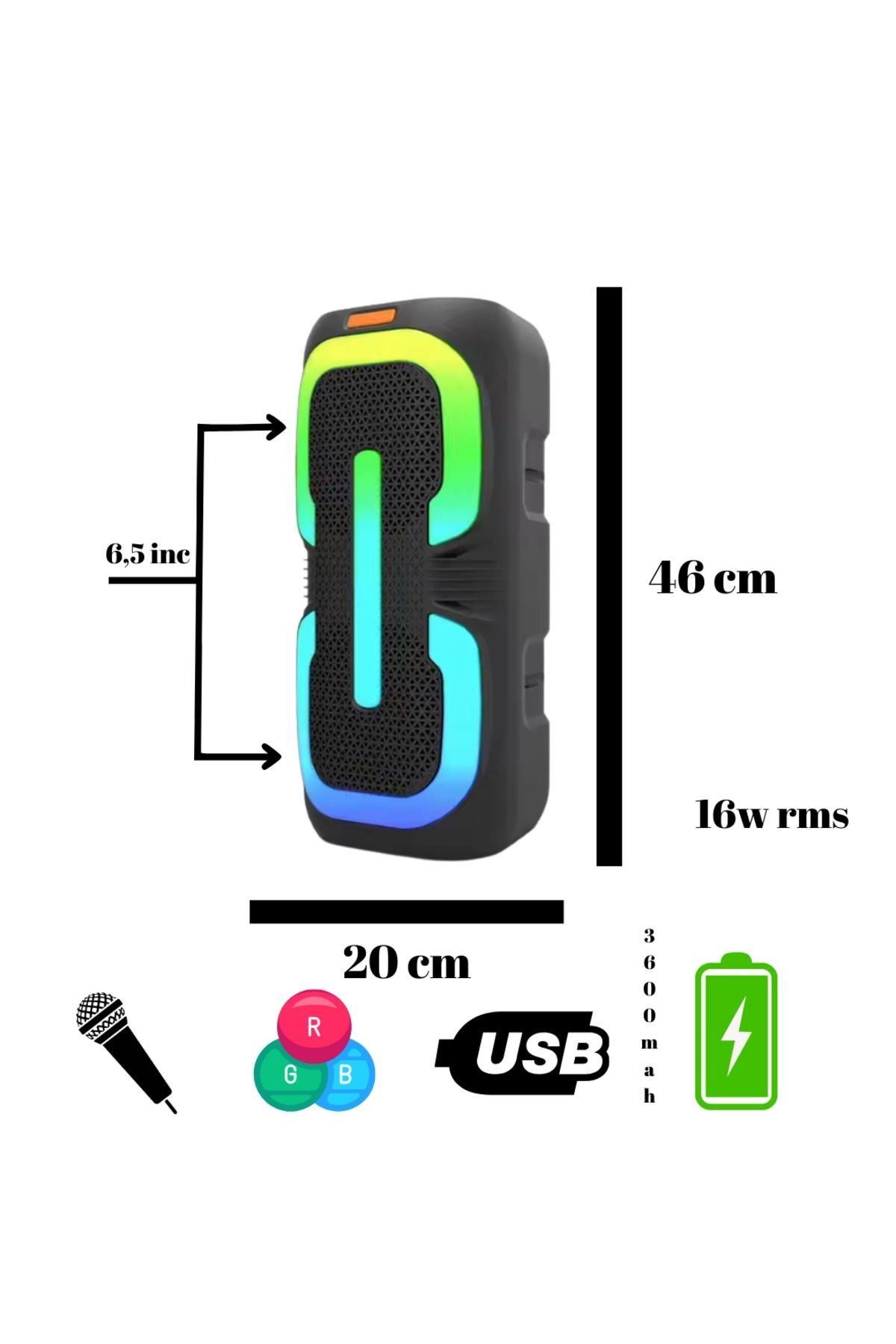 HP-111 Taşınabilir Şarjlı Bluetooth Hoparlör Rgb Usb, Yüksek Ses Mikrofonlu
