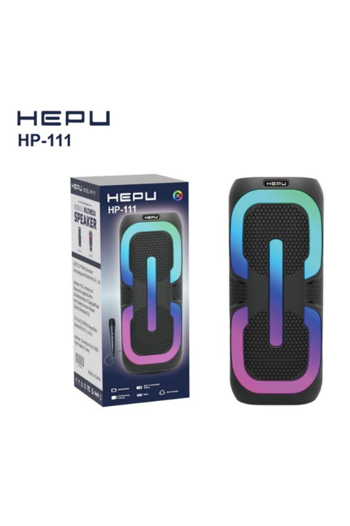 HP-111 Taşınabilir Şarjlı Bluetooth Hoparlör Rgb Usb, Yüksek Ses Mikrofonlu