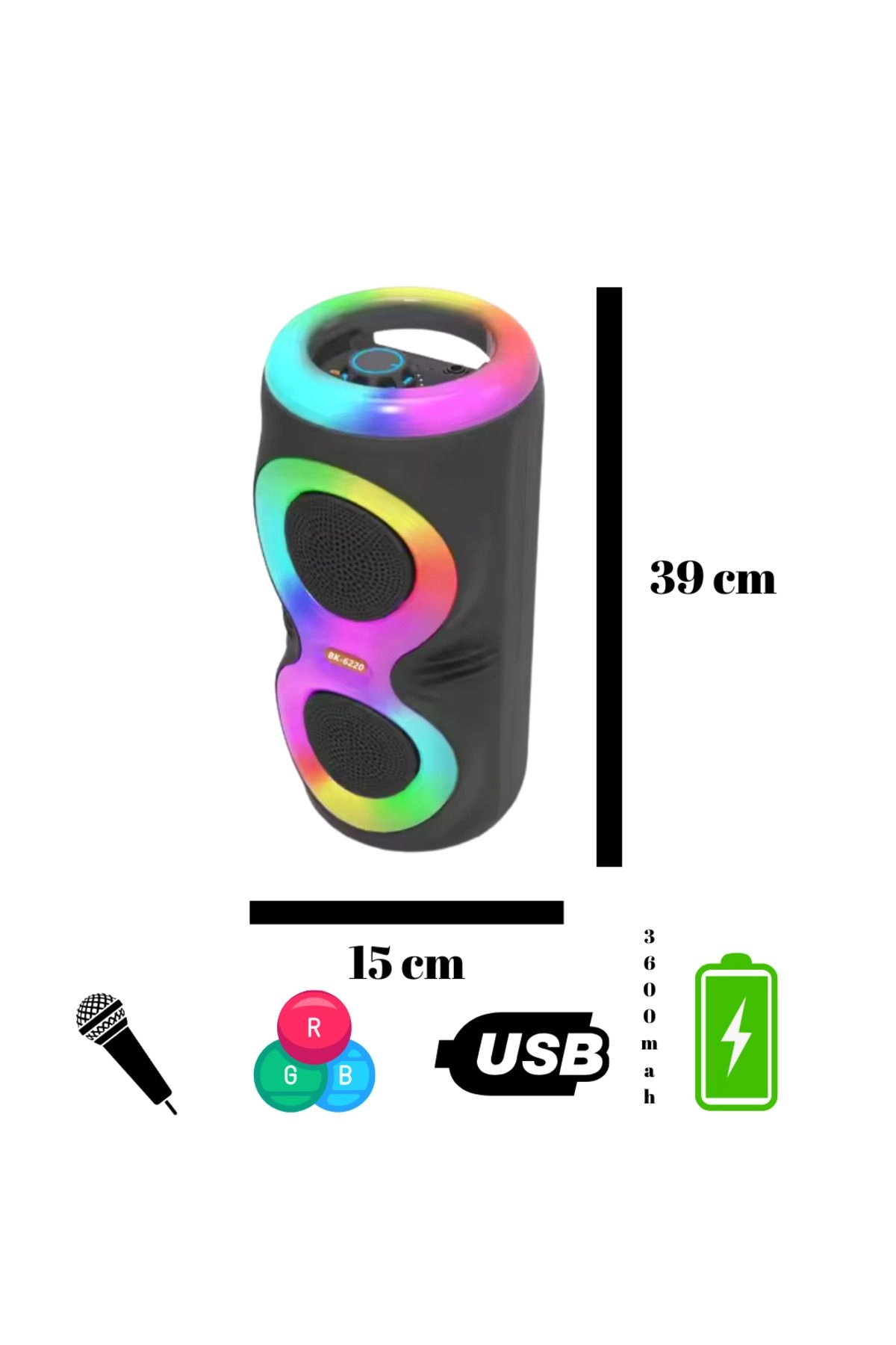HEPU HP 112  Bluetooth Hoparlör 2*4 inc 10 w Rms Rgb Usb Kablolu Mikrofonlu 3600 mAh