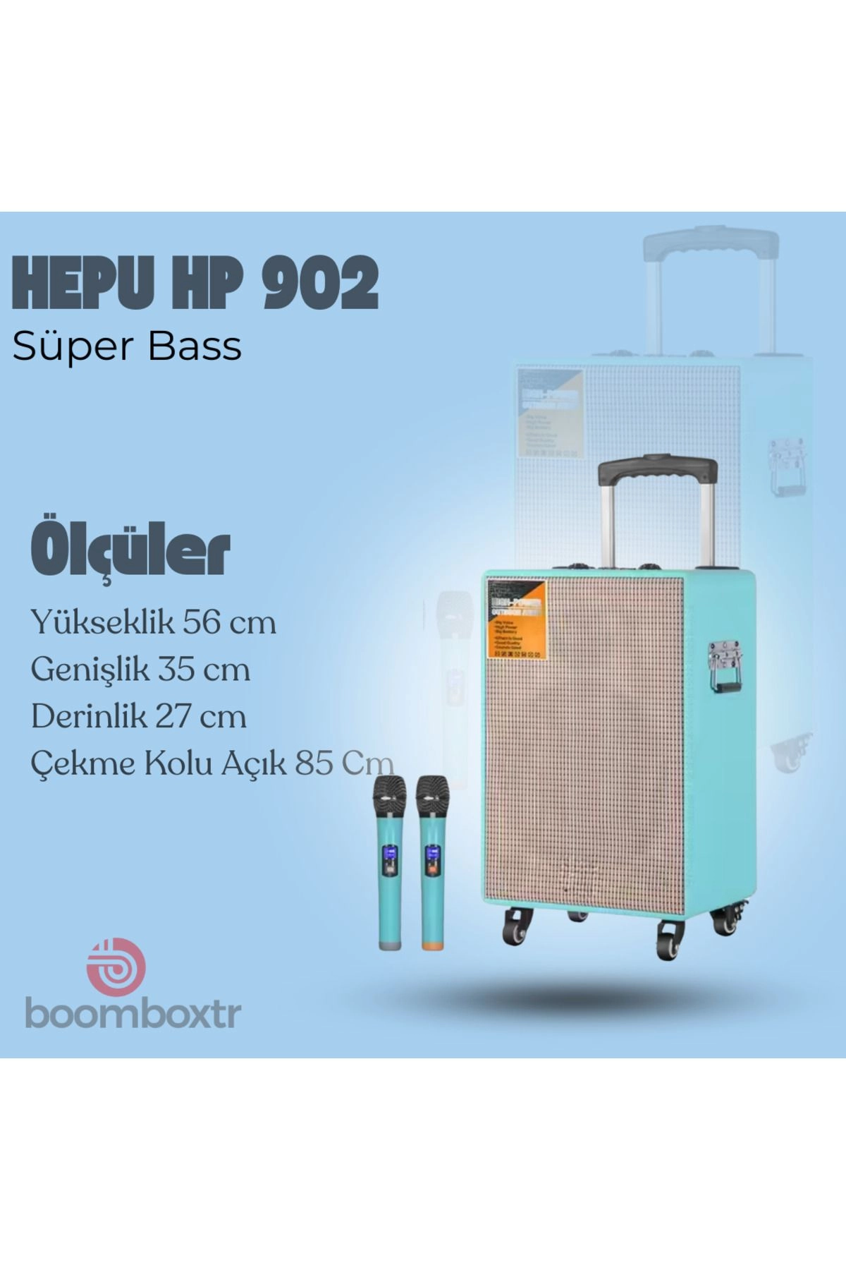 HP 902 Taşınabilir 40w Rms Bluetooth Hoparlör 12 inc Woofer Usb,Aux,Tf 2 Adet Kablosuz Mikrofon