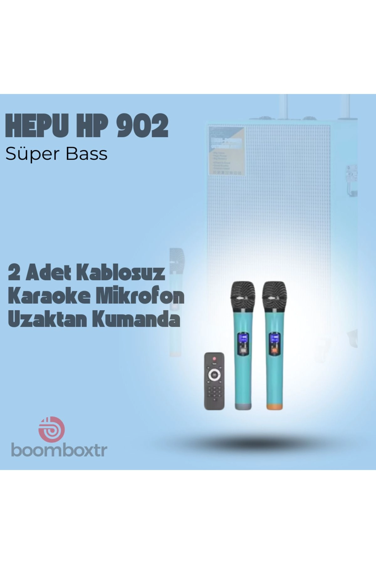 HP 902 Taşınabilir 40w Rms Bluetooth Hoparlör 12 inc Woofer Usb,Aux,Tf 2 Adet Kablosuz Mikrofon
