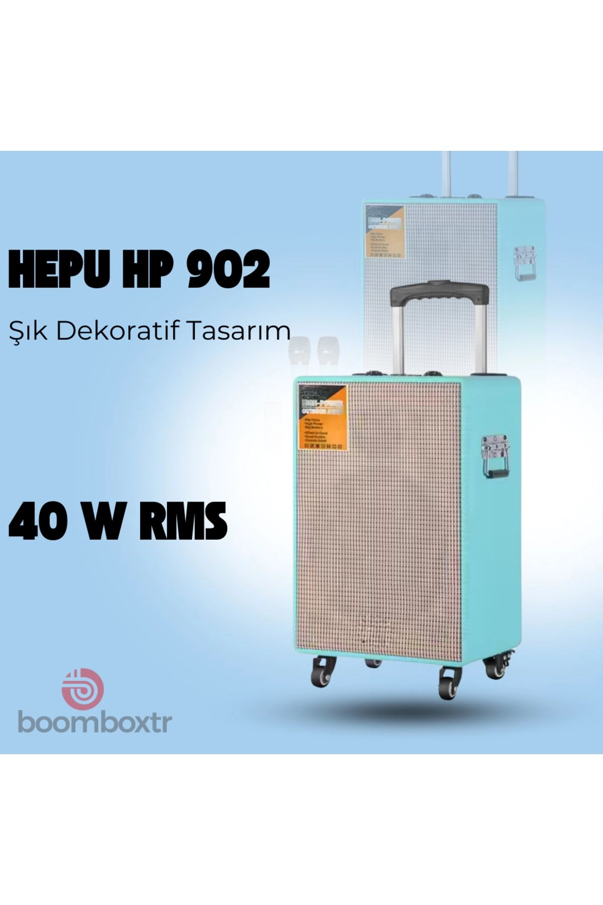 HP 902 Taşınabilir 40w Rms Bluetooth Hoparlör 12 inc Woofer Usb,Aux,Tf 2 Adet Kablosuz Mikrofon
