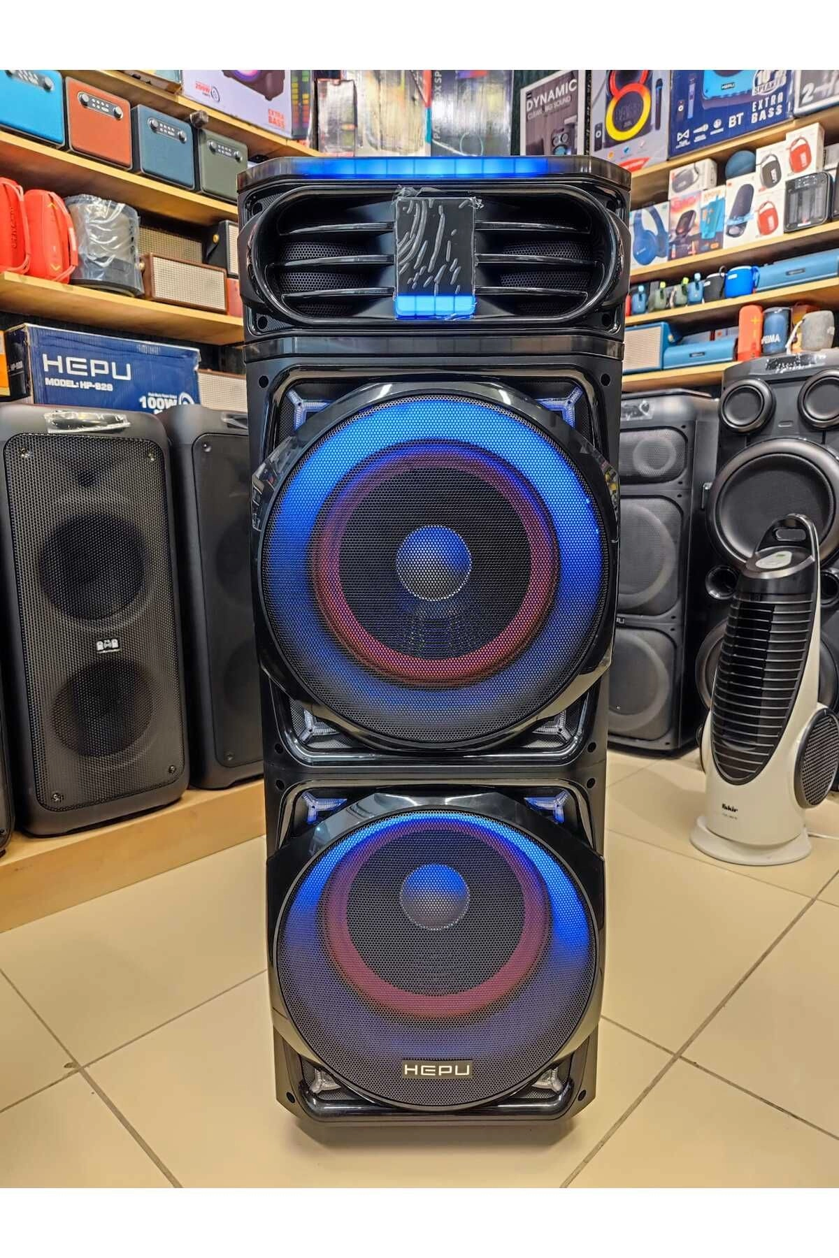 Hepu Hp 928 Taşınabilir Şarjlı Ahşap Bluetooth Parti Hoparlörü 100 w 12 inc*2 Subw Super Bass