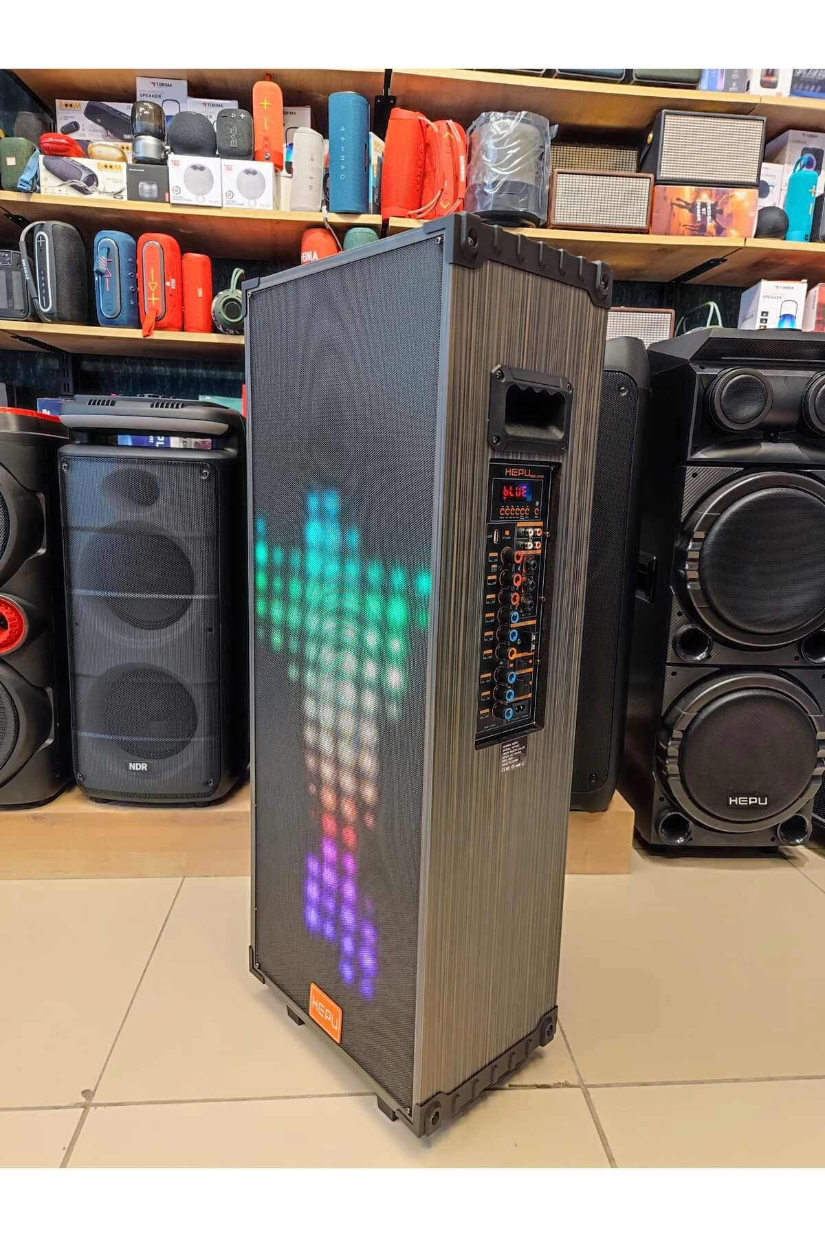 Hepu Hp-933 Taşınabilir Kule Tipi Ahşap Kasa Bluetooth Parti Hoparlörü 100 W rms 12 inc*2