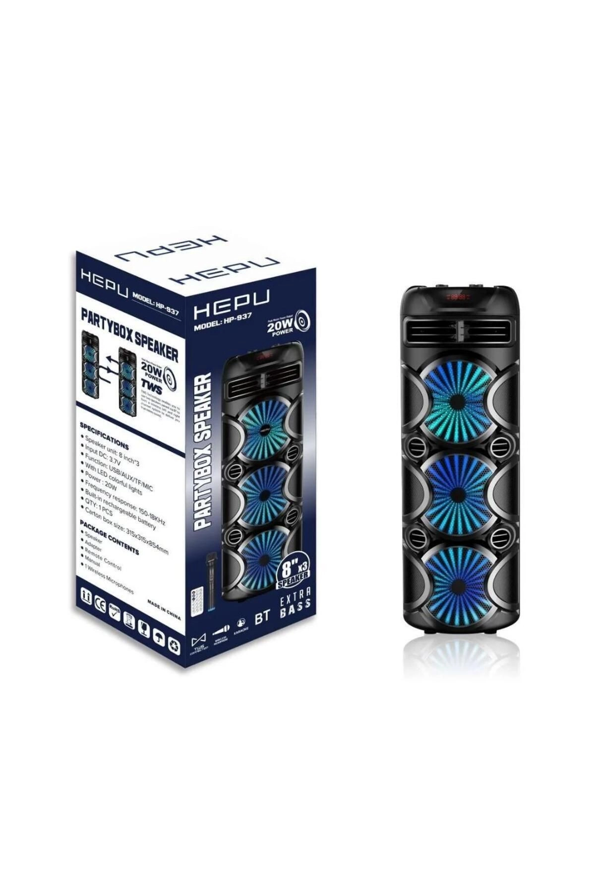 HP 937 Taşınabilir Bluetooth Hoparlör 3*8 İnc Subwoofer Kablosuz Mikrofon Karaoke Usb,Aux,Tf
