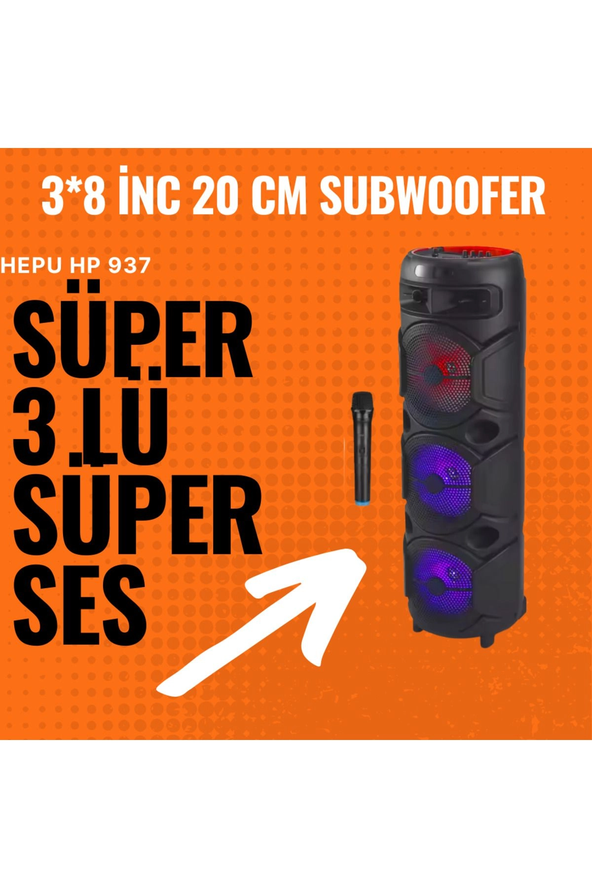 HP 937 Taşınabilir Bluetooth Hoparlör 3*8 İnc Subwoofer Kablosuz Mikrofon Karaoke Usb,Aux,Tf