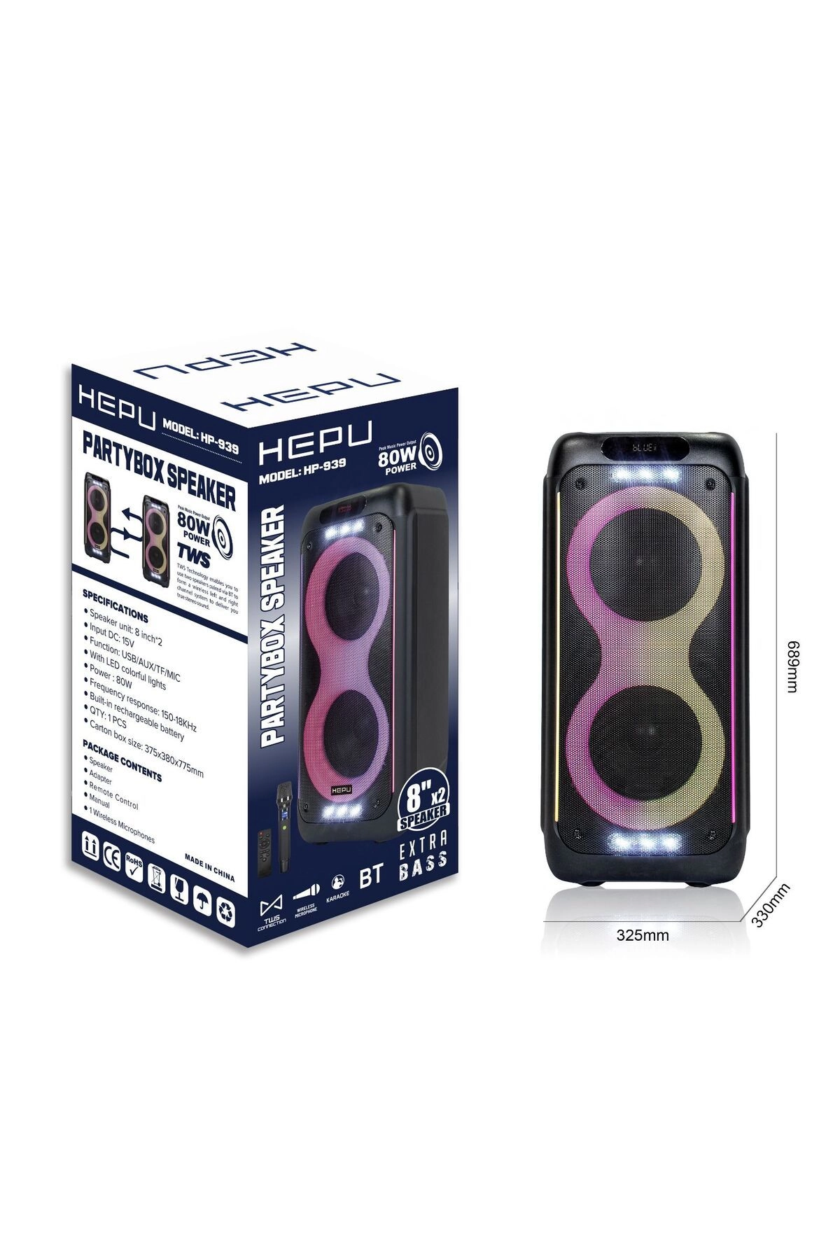 HP 939 Taşınabilir Şarjlı Bluetooth Hoparlör 80 w Rms 2*8 inc Woofer Ultra Bass