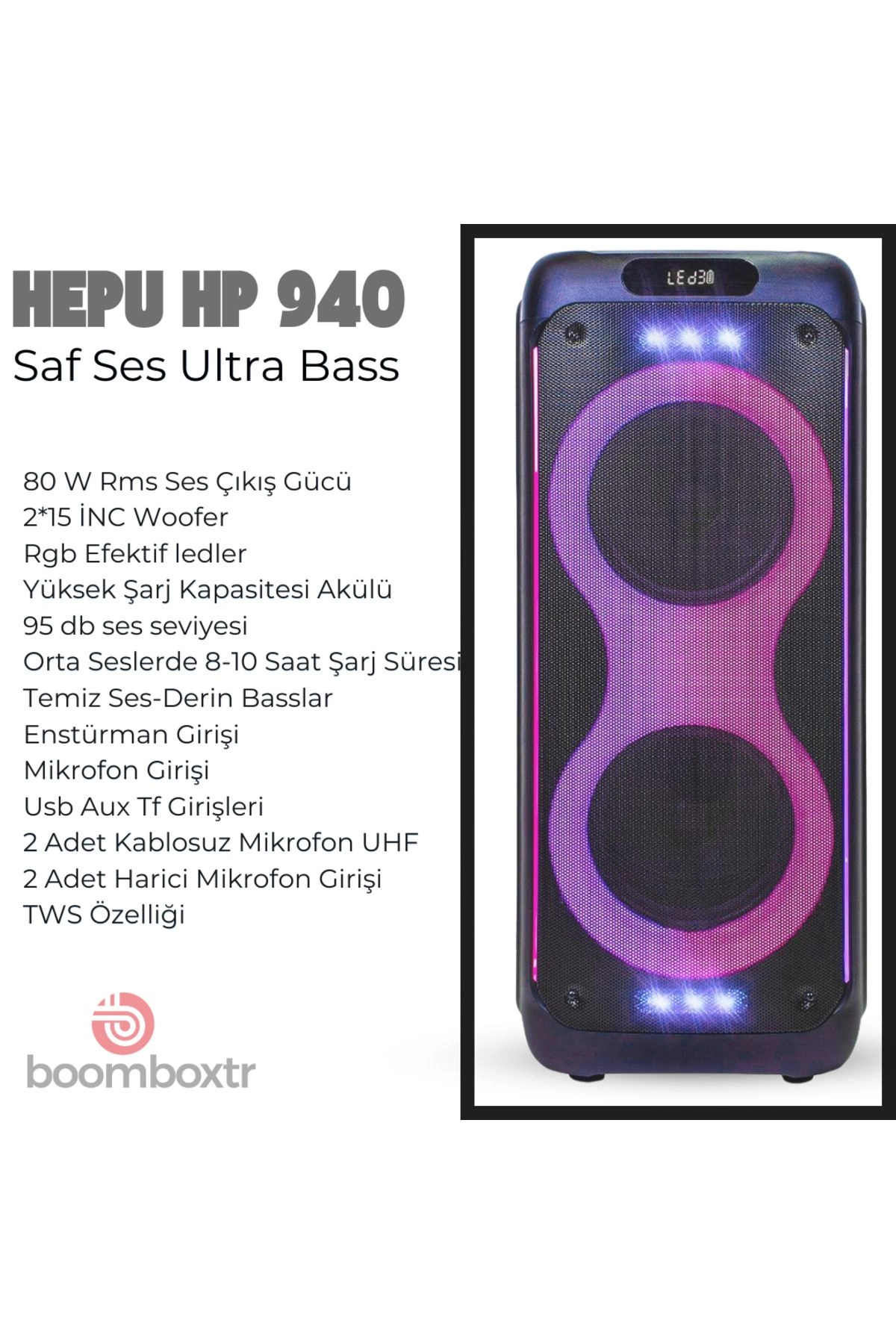 HEPU HP-940 Bluetooth Hoparlör | 80W RMS | 2x10” Ultra Bass