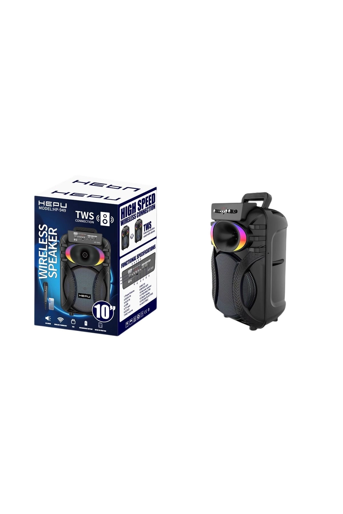 HP-949 Mikrofonlu Taşınabilir Şarjlı Bluetooth Parti Hoparlörü 10 Inc Extra Bass
