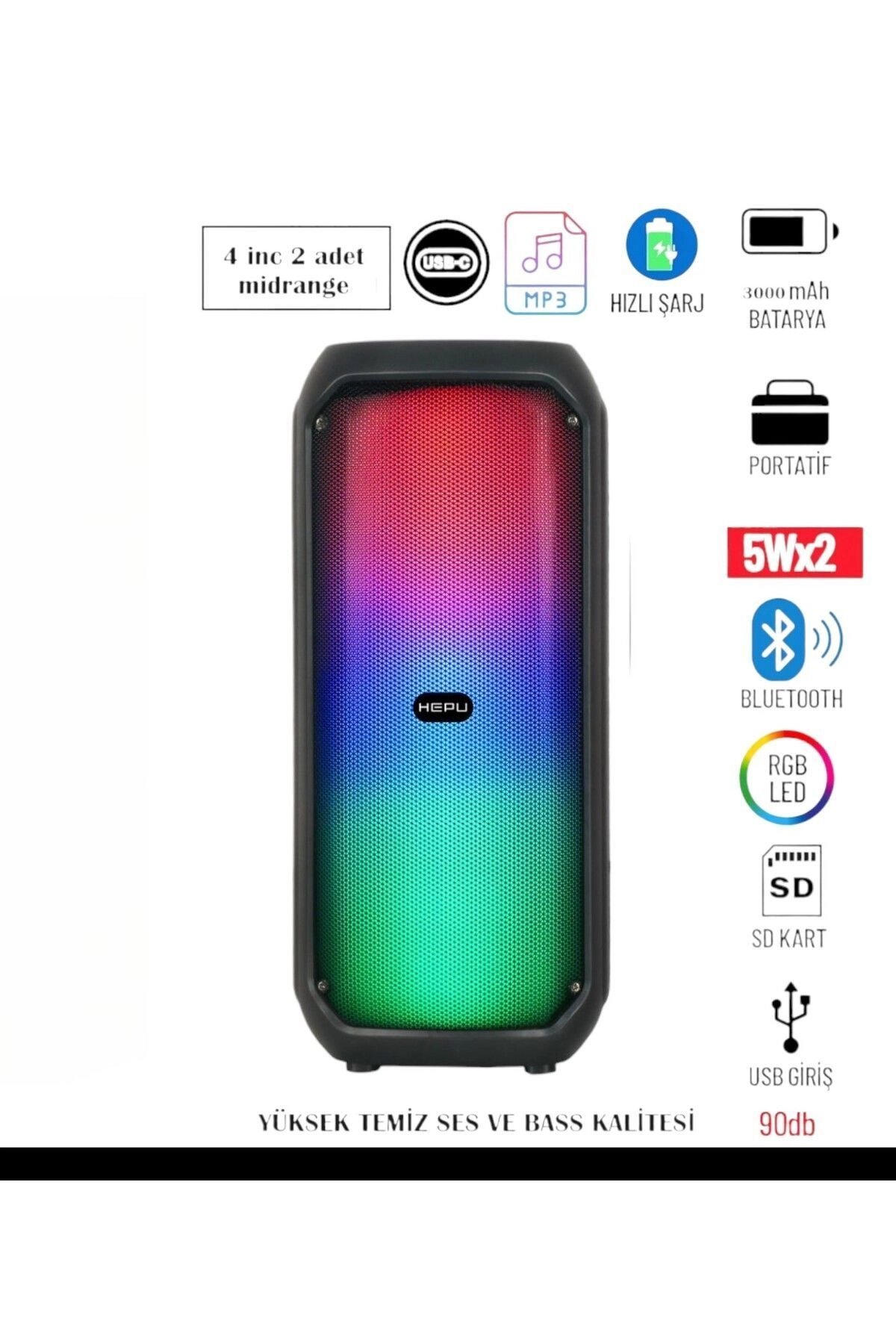 HP 959 Taşınabilir Şarjlı Rgb Bluetooth Hoparlör Extra Bass Performans