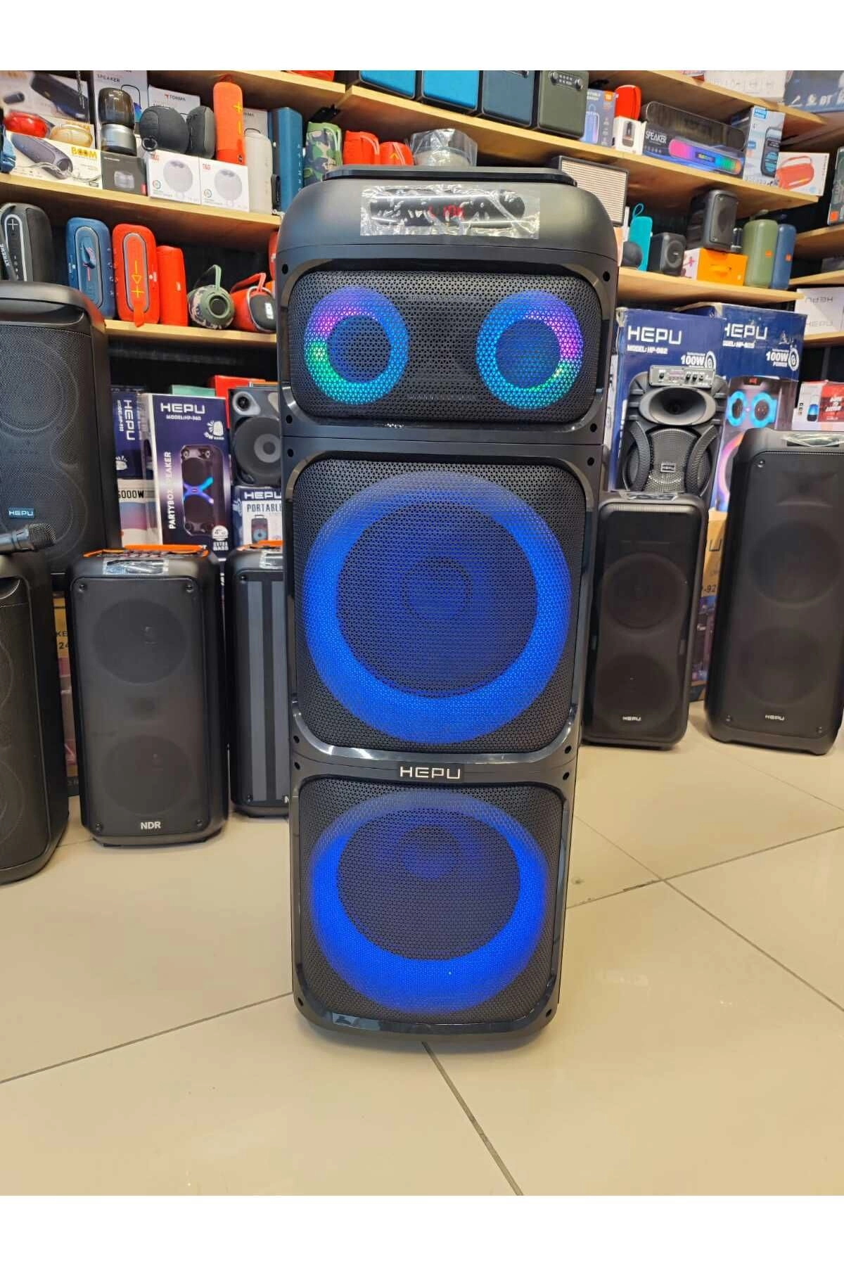 Hepu Hp 970 Taşınabilir Şarjlı Bluetooth Parti Hoparlörü 100w Rms 12 inc *2 Subw Süper Bass