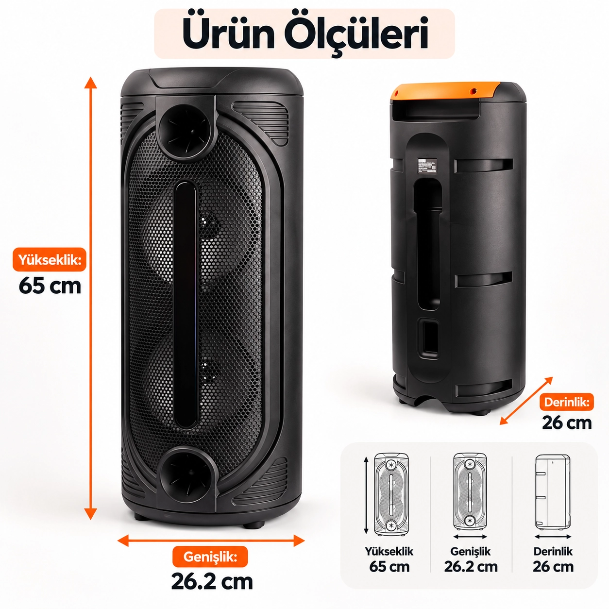 KTS-2086 Taşınabilir Bluetooth Party Hoparlör 30W RMS Dual 8 İnç RGB Işıklı 2 Kablosuz Mikrofonlu TWS USB TF