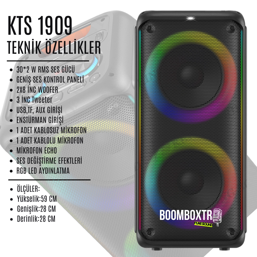 KTS 1909 Bluetooth Hoparlör | 60W RMS | 2x8” Woofer