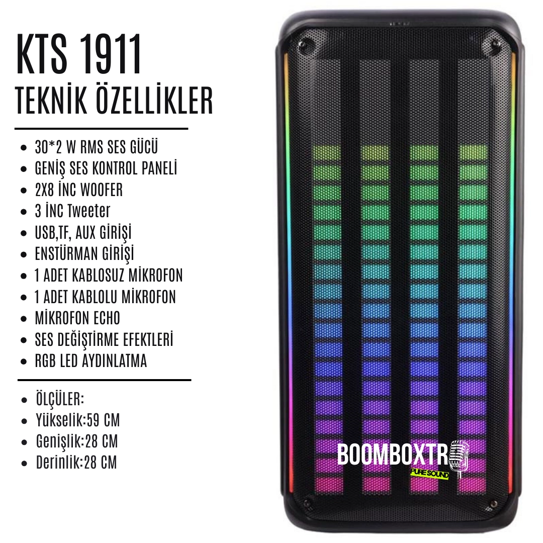 KTS 1911 Bluetooth Hoparlör | 60W RMS | 2x8” Woofer