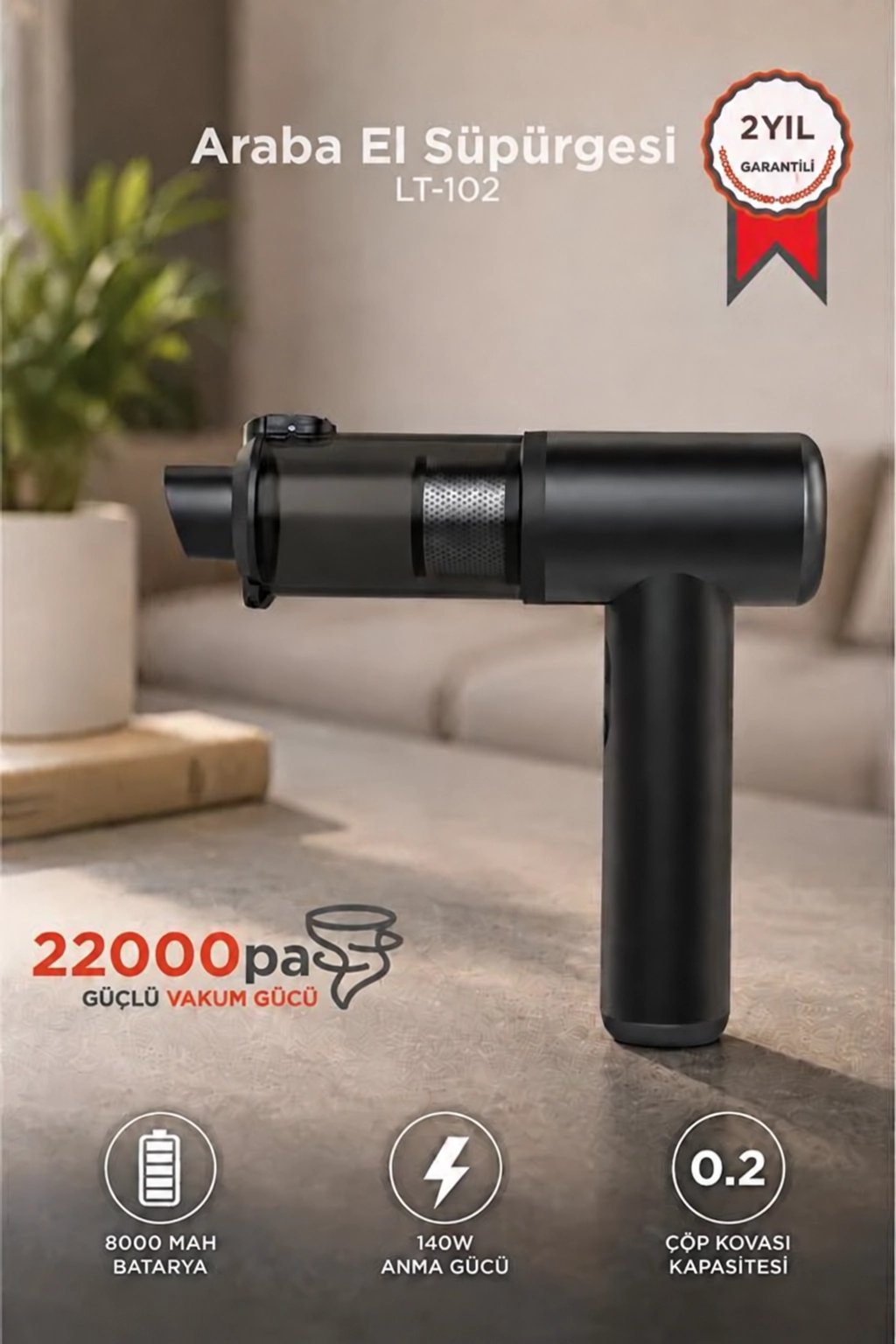LT-102 22000Pa 140W Kablosuz Araç El Süpürgesi 8000 mAh Type-C Şarjlı Üfleme Vakum 9 Parça Aksesuarlı 