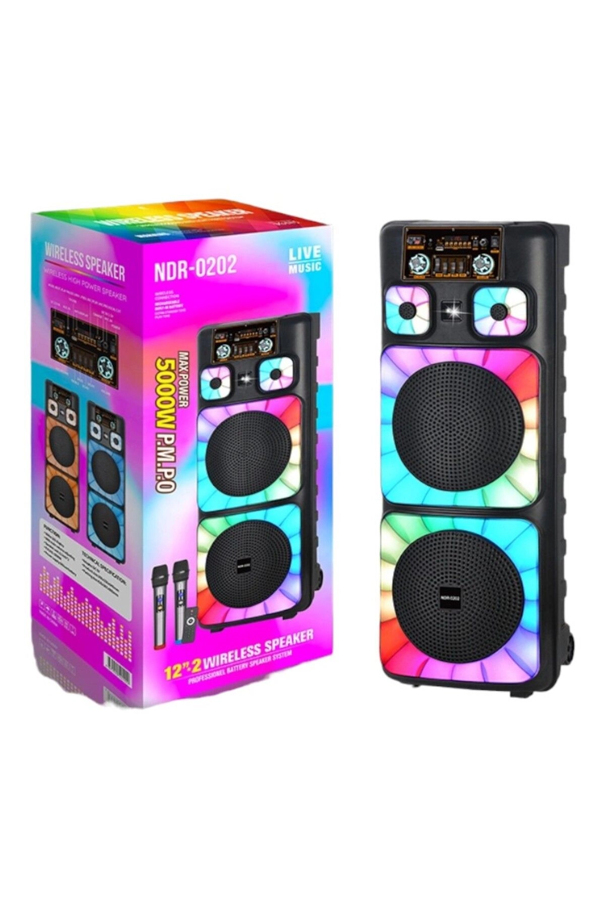 Boomboxtr NDR-0202 2*12 İnc Taşınabilir Büyük Boy Bluetooth Parti Hoparlörü Amfi Özellikli