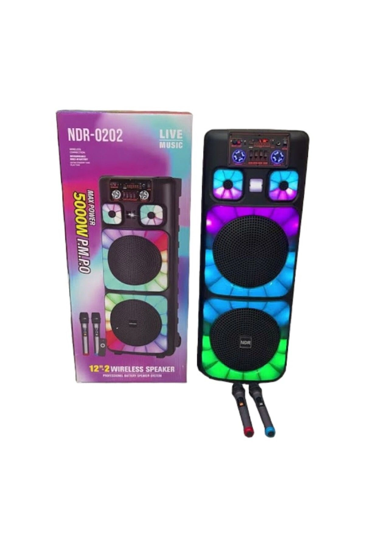 Boomboxtr NDR-0202 2*12 İnc Taşınabilir Büyük Boy Bluetooth Parti Hoparlörü Amfi Özellikli