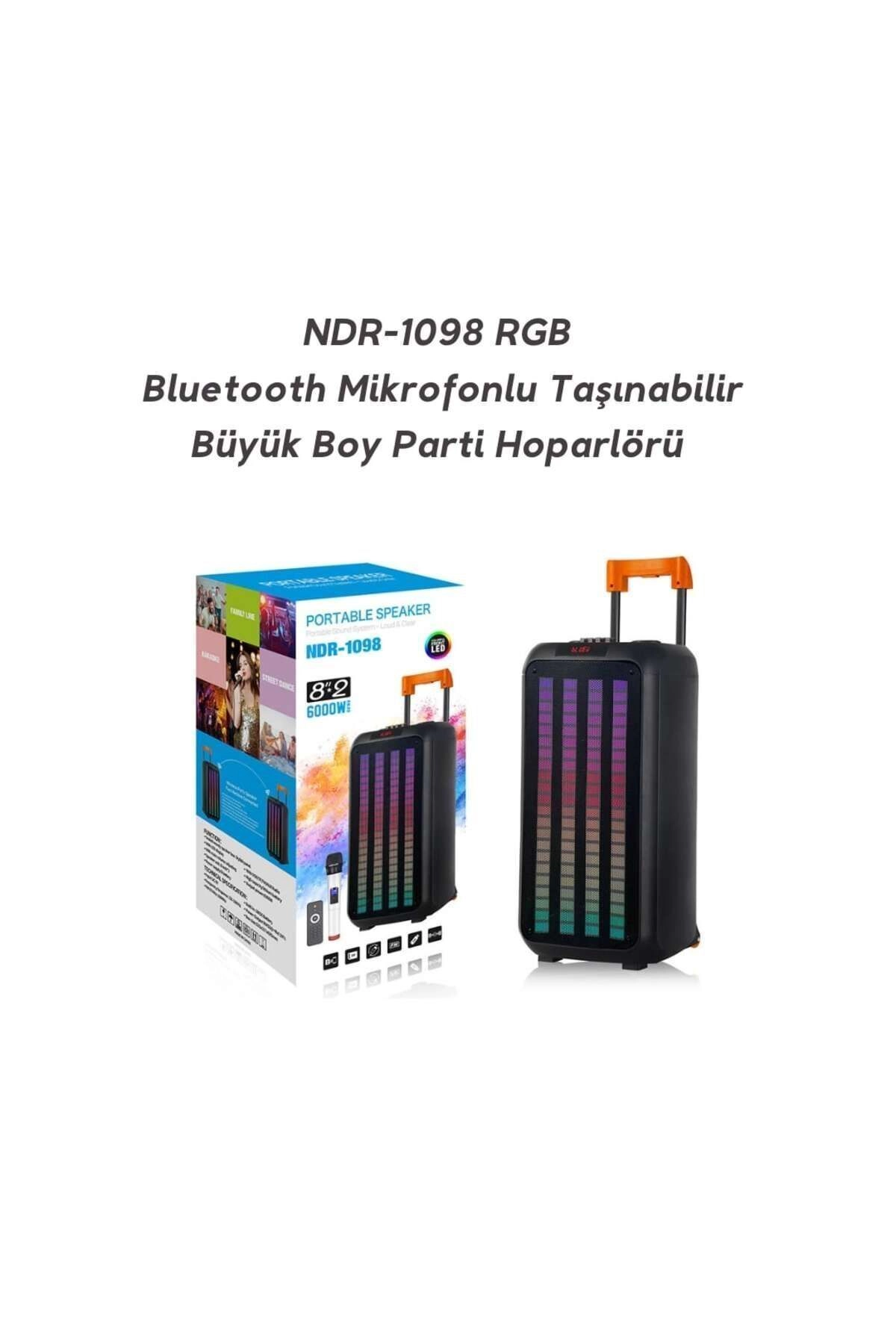Boomboxtr Ndr-1098 Şarjlı Taşınabilir Bluetooth Amfi Parti Hoparlörü Rgb Efekt Rms 80 w 2*8 inc