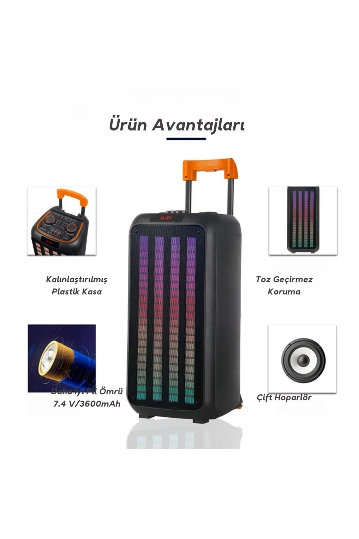 Boomboxtr Ndr-1098 Şarjlı Taşınabilir Bluetooth Amfi Parti Hoparlörü Rgb Efekt Rms 80 w 2*8 inc